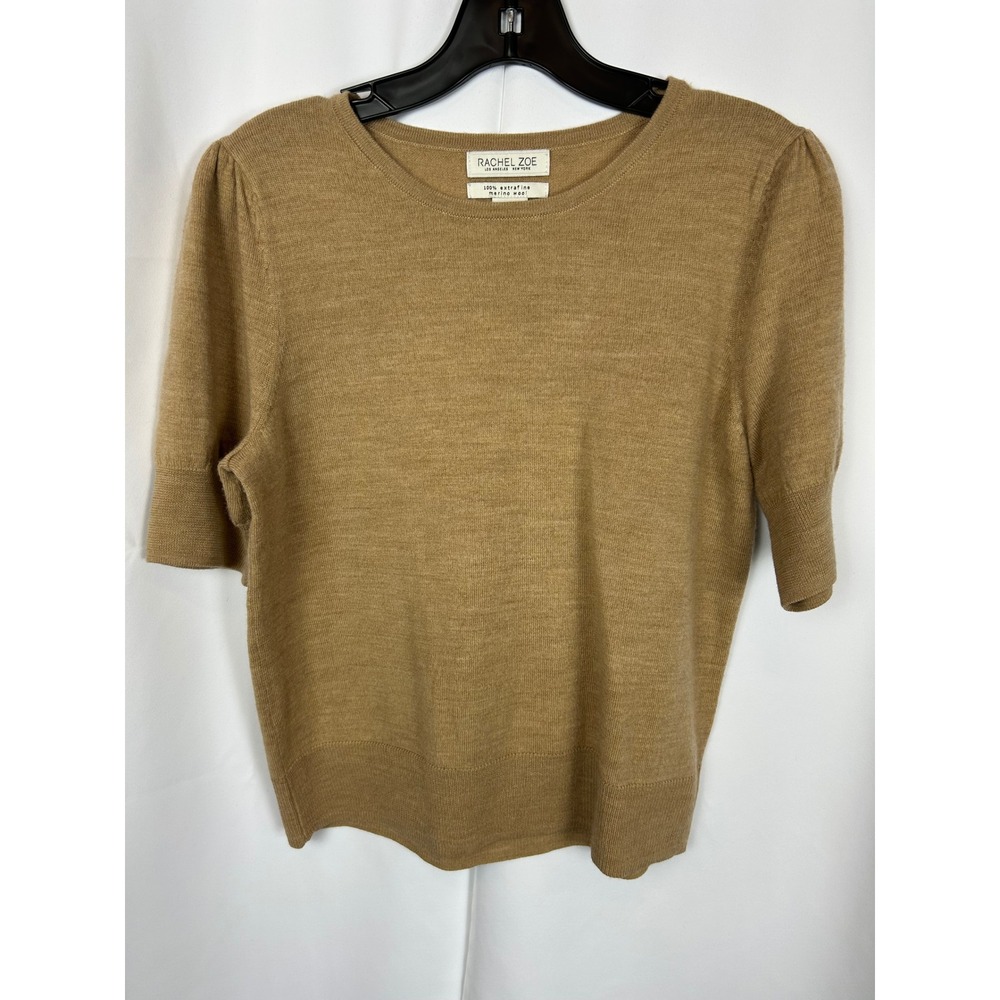 Rachel Zoe Camel Tan 100% Extrafine Merino Wool Short Sleeve Sweater Medium